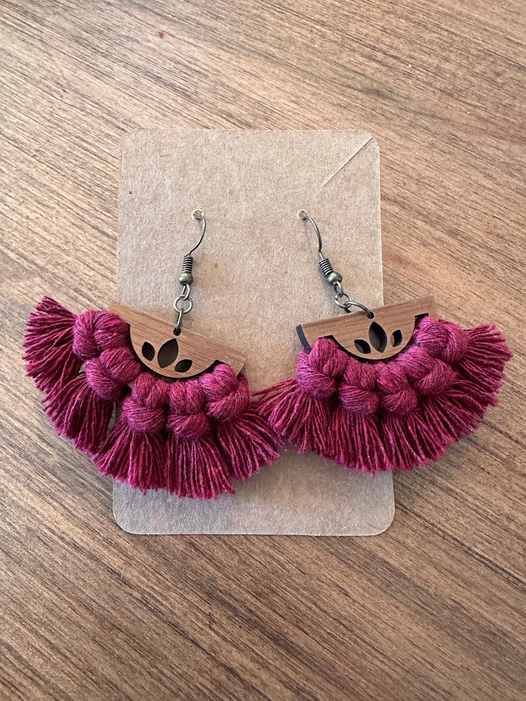 Wine on Walnut Half Moon Earrings