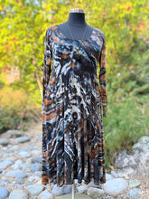 Load image into Gallery viewer, Women’s 1X Long-Sleeved U-Neck &amp; Back Geode Dress with Pockets in ‘Turkey Tail Mushroom’
