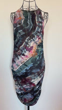 Load and play video in Gallery viewer, Women’s Large Geode Sleeveless Side Ruched Bodycon Dress in ‘Pinot Sage &amp; Teal’
