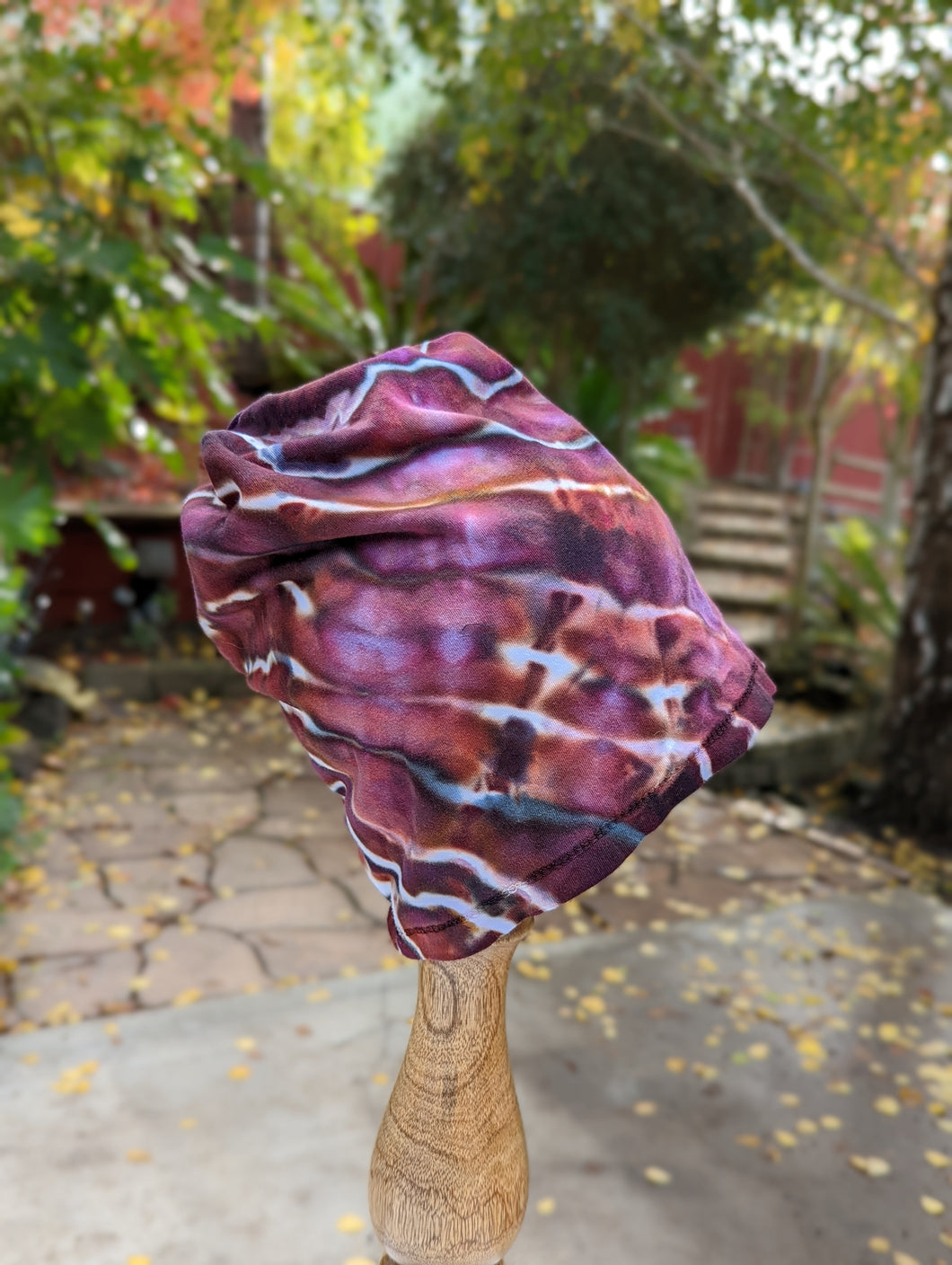 Adult Slouchy Geode Beanie in Eggplant & Rust Brown