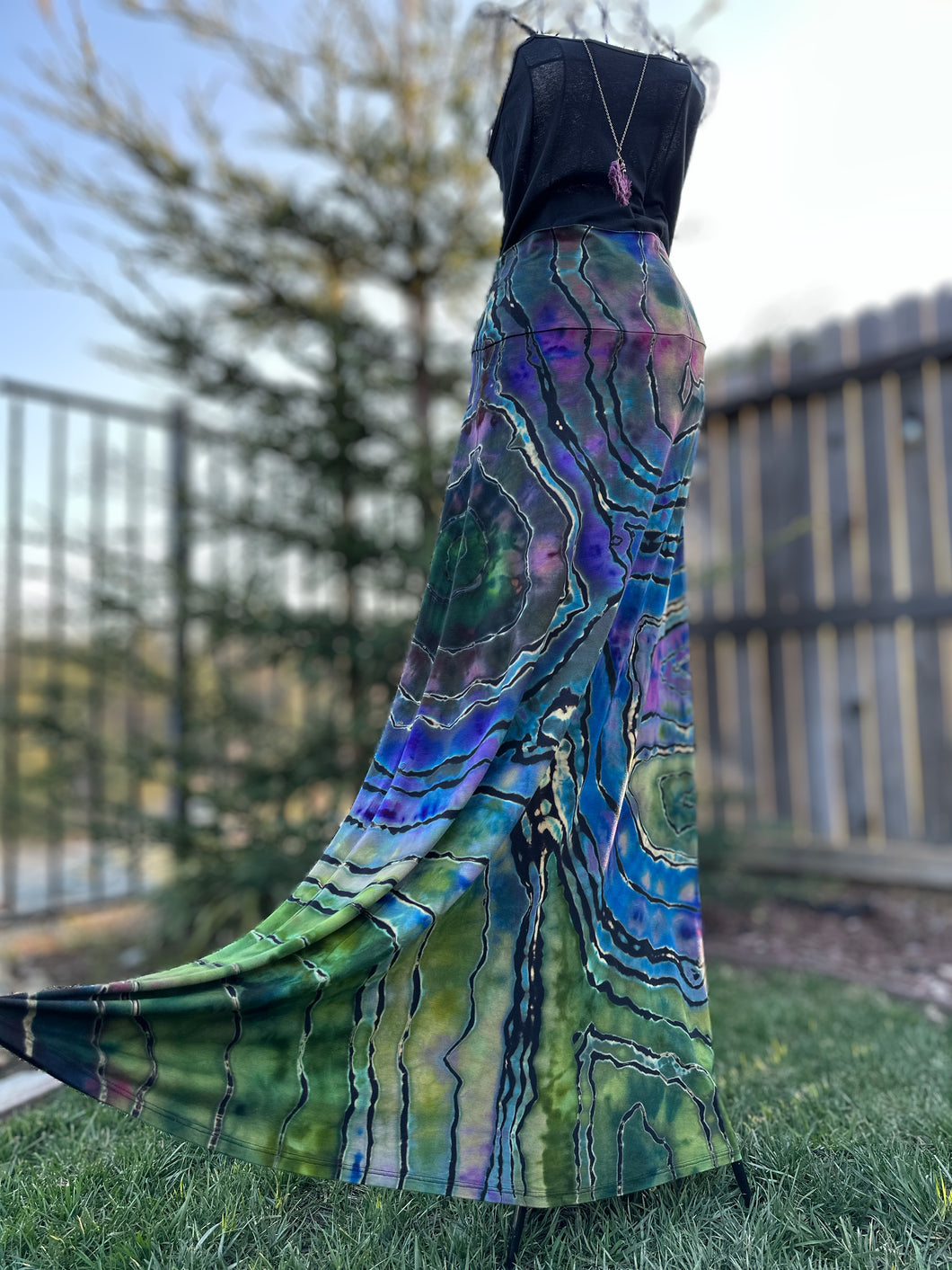 Custom Reverse Geode Maxi Skirt in ‘Abalone’ for Caroline