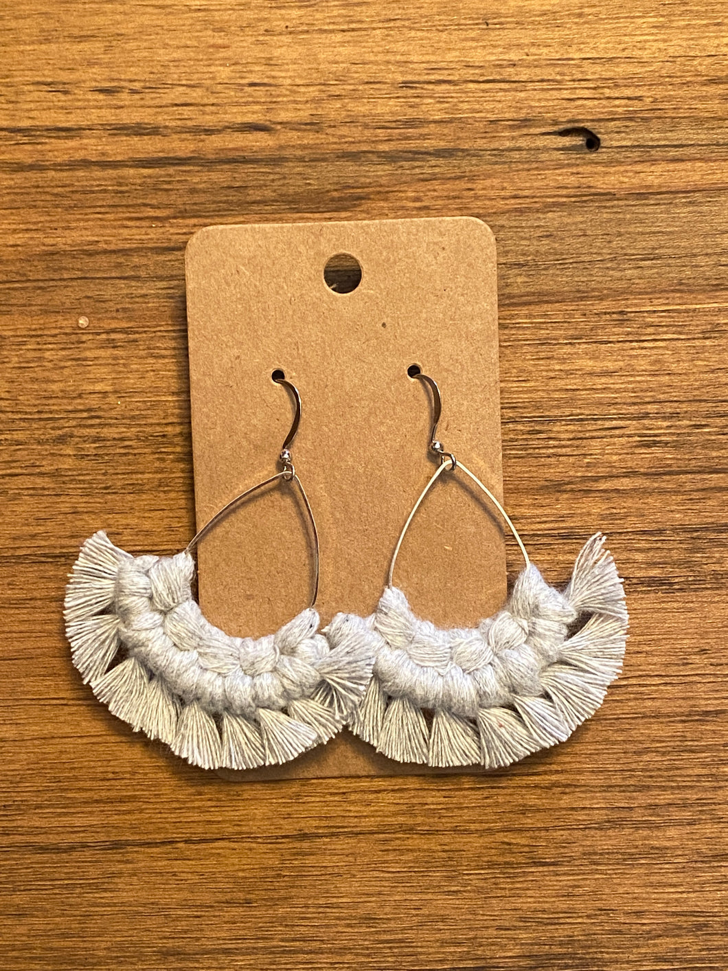 Light Grey on Thin Silver Teardrops with Knotted Row