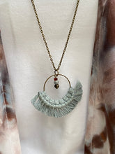 Load image into Gallery viewer, Denim on Thin Antiqued Bronze Ring with Tourmaline and Citrine Stone Accent Necklace
