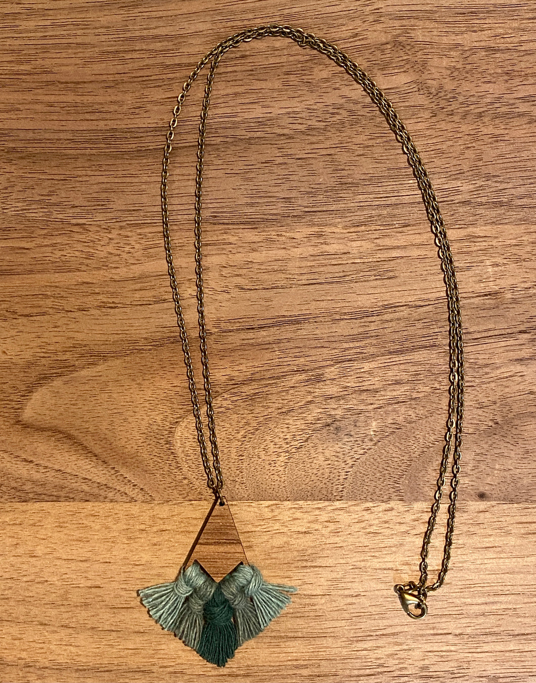 Gradient Greens on Solid Walnut Long Necklace